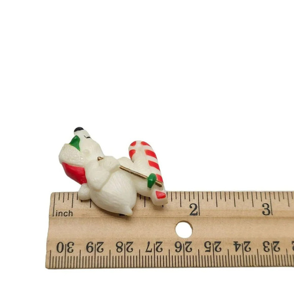 Hallmark Green Red Plastic Skiing Polar Bear Christmas Brooch Pin Vintage - Picture 6 of 6
